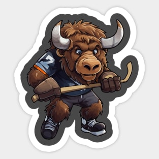 Cute Buffalo Playing Ice Hockey Sticker